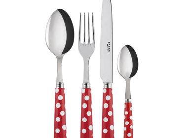 Flatware - 4 pieces cutlery set - White Dots, Red - SABRE PARIS