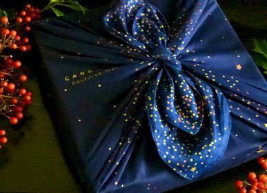 Other Christmas decorations - 100% Cotton Satin Reusable Gift Wrap Gift Wrap Furoshiki 'Fairy Night No. 22' - Size M 55x55cm - CARÉDEAU PAPIER CADEAU RÉUTILISABLE