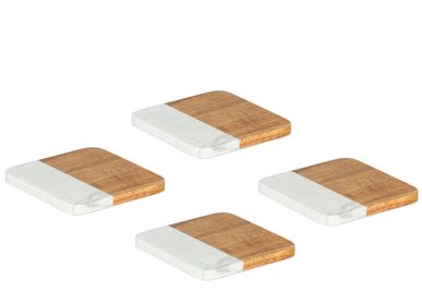 Tea and coffee accessories - Set of 4 marble and acacia coasters 10x10x1 cm MS23119 - ANDREA HOUSE