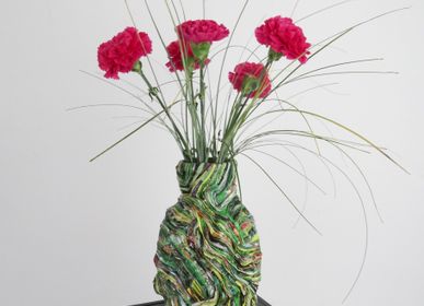 Vases - Vase papiers recyclés Collection ARVOR pièce unique - Vert - HELENE SIELLEZ