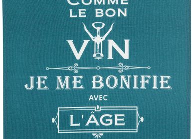 Torchons - Torchon Message Comme le bon vin Paon 70 x 50 - WINKLER - SDE MAISON VIVARAISE
