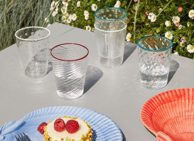 Glass - Murano Glass Ultralight Set of 2 Mixed-Texture Tumblers with Aquamarine Rim - STORIES OF ITALY