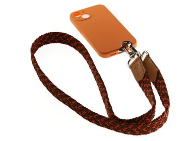 Petite maroquinerie - Lanière de téléphone tressée orange marron - VERTICAL L ACCESSOIRE