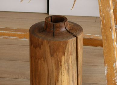 Vases - Tall floor vase for dried flowers made of walnut wood - WOODENDREAMS