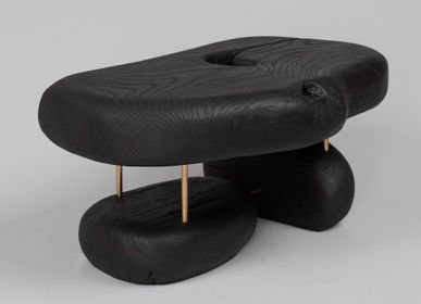 Decorative objects - Original Contemporary Design, Burnt Oak with Brass, Unique Side Table, Logniture - LOGNITURE