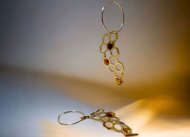 Art glass - Royale Creole Earrings, 14K Gold Plated and Amber Glass - MARIE FLAMBARD