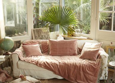 Pochettes - BOHO Plaid 140x250 cm BOHO ROSE POUDRE - EN FIL D'INDIENNE...