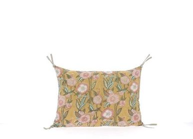 Fabric cushions - Pensee Summer Cushion Cover 25X35 Cm Pensees Coton Ocre - EN FIL D'INDIENNE...