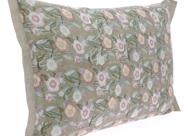 Fabric cushions - Pensee Summer Cushion Cover 50X75 Cm Pensees Coton Gris - EN FIL D'INDIENNE...
