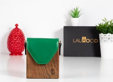 Clutches - Lauwood Roberto handbag - walnut and green leather - LAUWOOD