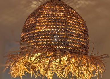 Hanging lights - Set of 3 half-moon suspensions in Sisal and Raphia (Bali) DLSR3 - BALINAISA