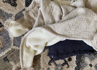 Throw blankets - Faro Linen Blend Sherpa Linen Plaid - LA MAISON DE LILO