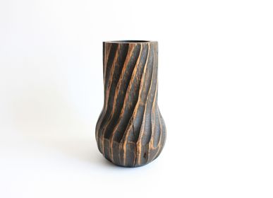 Vases - Hand carved black wooden vase - WOODENDREAMS