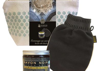 Cadeaux - TROUSSE CADEAU BIEN-ÊTRE HAMMAM - GOMMAGE AU SAVON NOIR - KARAWAN AUTHENTIC