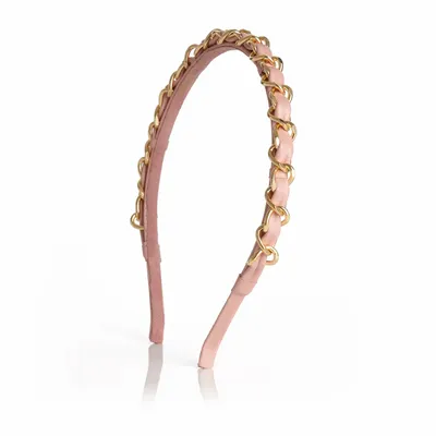 Headbands - KELLY leather headband and gold chain - VALÉRIE VALENTINE