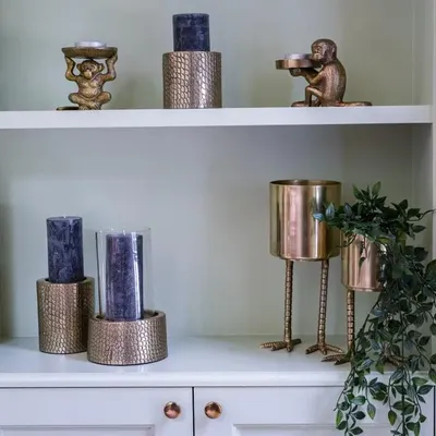 Candlesticks and candle holders - The Croco Candle Holder with Glass - Brass - M - BAZAR BIZAR LIVING