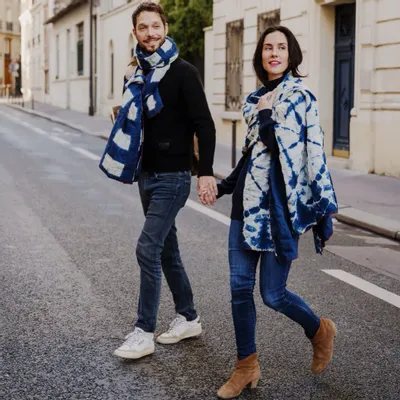 Foulards et écharpes - PLAID ou CHALE INDIGO - CURIOSITY LAB