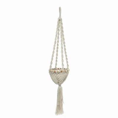 Vases - The Twisted MacramÃ© Plant Holder - Natural White - M - BAZAR BIZAR LIVING