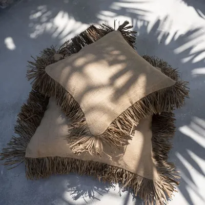 Cushions - The Jute Bonita Cushion Cover - Natural - 40x40 - BAZAR BIZAR LIVING