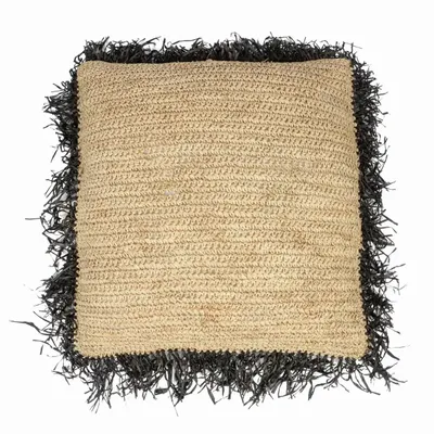 Cushions - The Raffia Cushion Cover Square - Natural Black - 60x60 - BAZAR BIZAR LIVING