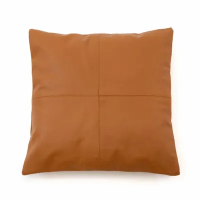 Cushions - The Four Panel Leather Cushion Cover - Camel - 40x40 - BAZAR BIZAR LIVING