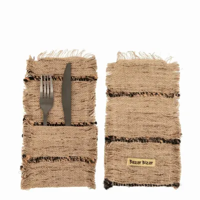 Cutlery set - The Oh My Gee Cutlery Holder - Beige Black - Set of 4 - BAZAR BIZAR LIVING