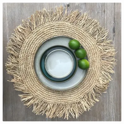 Placemats - The Fringe Raffia Placemat Round - Natural - BAZAR BIZAR LIVING