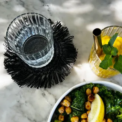 Placemats - The Fringe Raffia Coaster - Black - BAZAR BIZAR LIVING