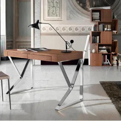 Office furniture and storage - Walnut and steel office desk - ANGEL CERDÁ