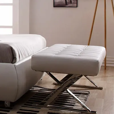 Benches - White eco-leather stool - ANGEL CERDÁ