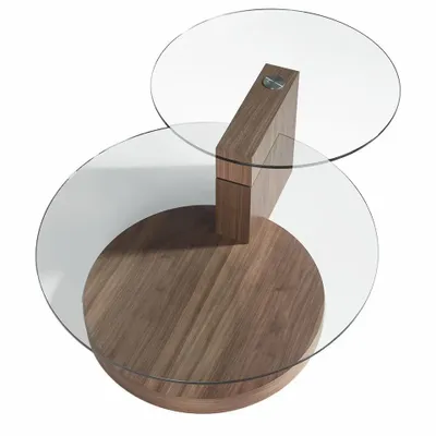 Coffee tables - Walnut glass round top coffee table - ANGEL CERDÁ