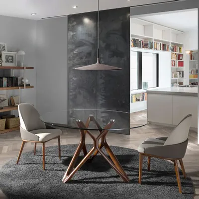 Tables Salle à Manger - Table de salle à manger ronde en verre et bois - ANGEL CERDÁ