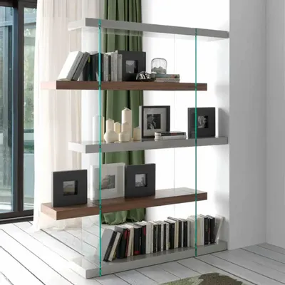 Mobilier et rangements pour bureau - Étagère en bois de noyer et verre - ANGEL CERDÁ