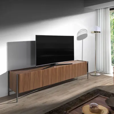 Sideboards - TV stand in walnut wood and darkened steel - ANGEL CERDÁ