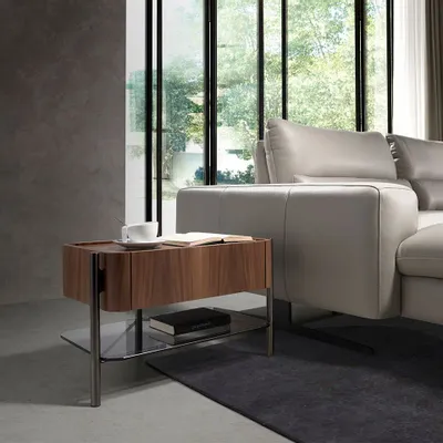 Tables de nuit - Table de chevet en bois de noyer et acier foncé - ANGEL CERDÁ