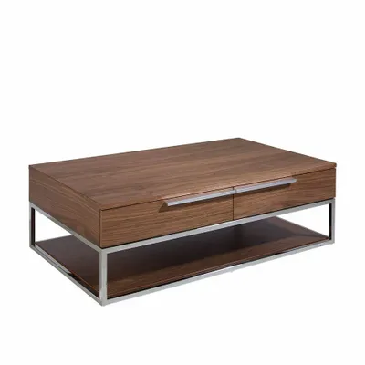 Coffee tables - Rectangular coffee table in walnut and chromed steel - ANGEL CERDÁ