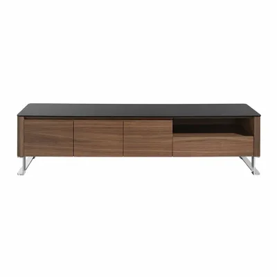 Sideboards - Black glass and walnut TV cabinet - ANGEL CERDÁ