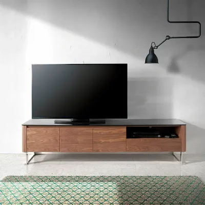 Sideboards - Black glass and walnut TV cabinet - ANGEL CERDÁ