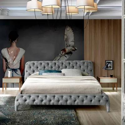 Lits - Lit tapissé en tissu gris - ANGEL CERDÁ