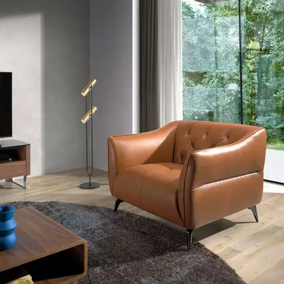 Fauteuils - Fauteuil tapissé en cuir marron capitonné - ANGEL CERDÁ