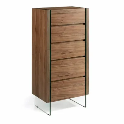 Chests of drawers - Walnut and glass chiffonier - ANGEL CERDÁ