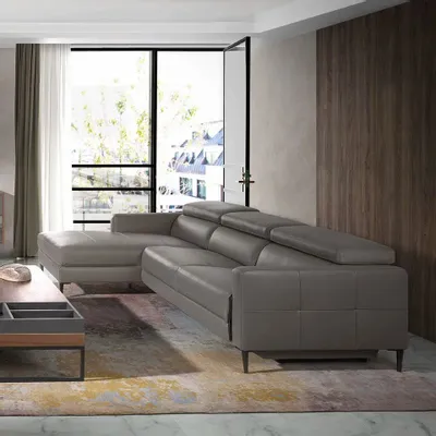 Sofas - Chaise longue sofa in dark grey leather with relax mechanism - ANGEL CERDÁ