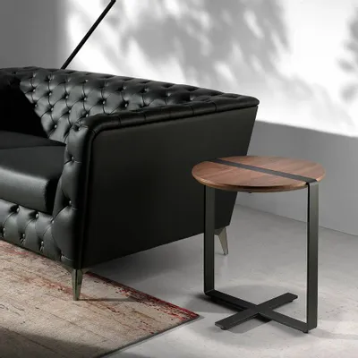Tables basses - Table d'angle en noyer et acier noir - ANGEL CERDÁ