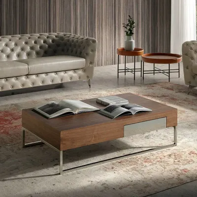 Coffee tables - Rectangular walnut coffee table with drawer - ANGEL CERDÁ