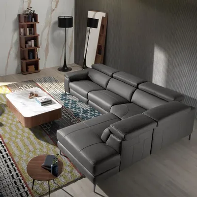 Sofas - Corner sofa upholstered in grey leather leather - ANGEL CERDÁ