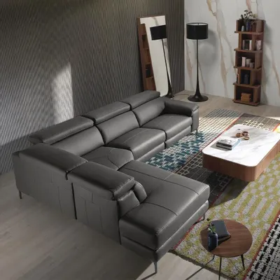 Sofas - Corner sofa upholstered in grey leather leather - ANGEL CERDÁ