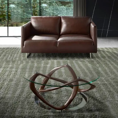 Tables basses - Table basse ronde en verre trempé et noyer - ANGEL CERDÁ