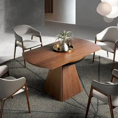 Tables Salle à Manger - Table de salle à manger ronde à rallonge en noyer - ANGEL CERDÁ