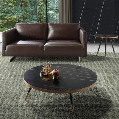 Tables basses - Table basse ronde en porcelaine de marbre noir - ANGEL CERDÁ