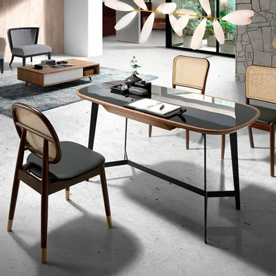 Mobilier et rangements pour bureau - Bureau en noyer et verre teinté noir - ANGEL CERDÁ